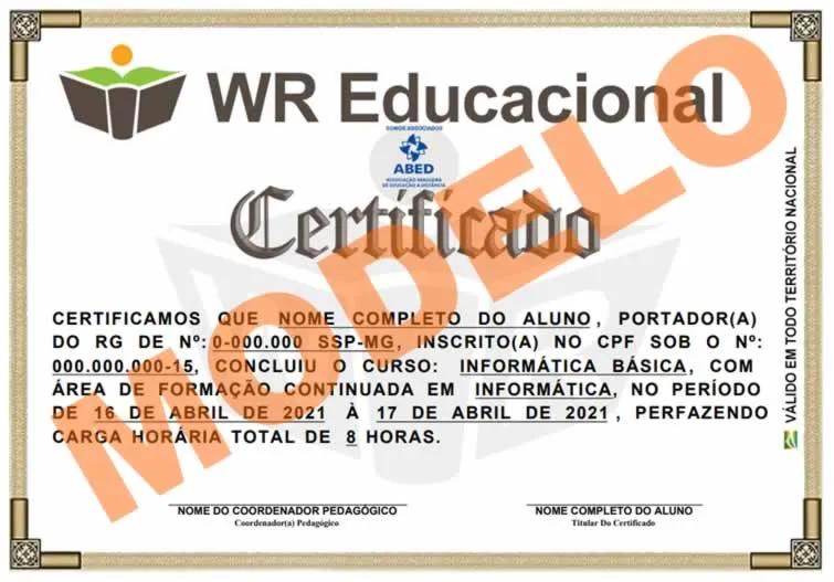 ertificado WR Educacional Frente